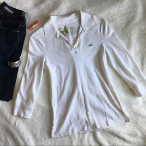 {HOLLISTER} 3/4 Sleeve Embroidered Pop-collar Polo
